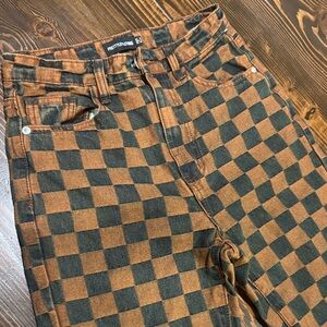 PrettyLittleThings Brown and Black Checkered Trousers